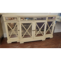 Pickled Wood Media Credenza w/ Antiqued Mirror Glass