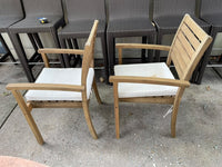 Pair of Teak Outdoor Dining Chair w/ White Cushions