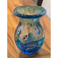 Vintage Murano Art Glass Vase w/ Fish Signed, 9"Hx6"D