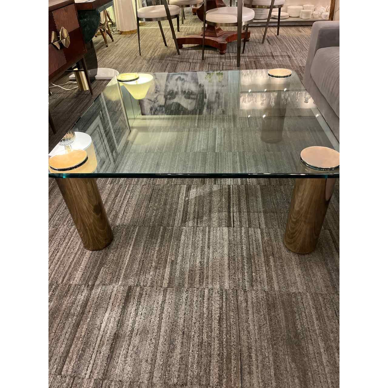 Karl Springer Inspired Glass and Brass Coffee Table