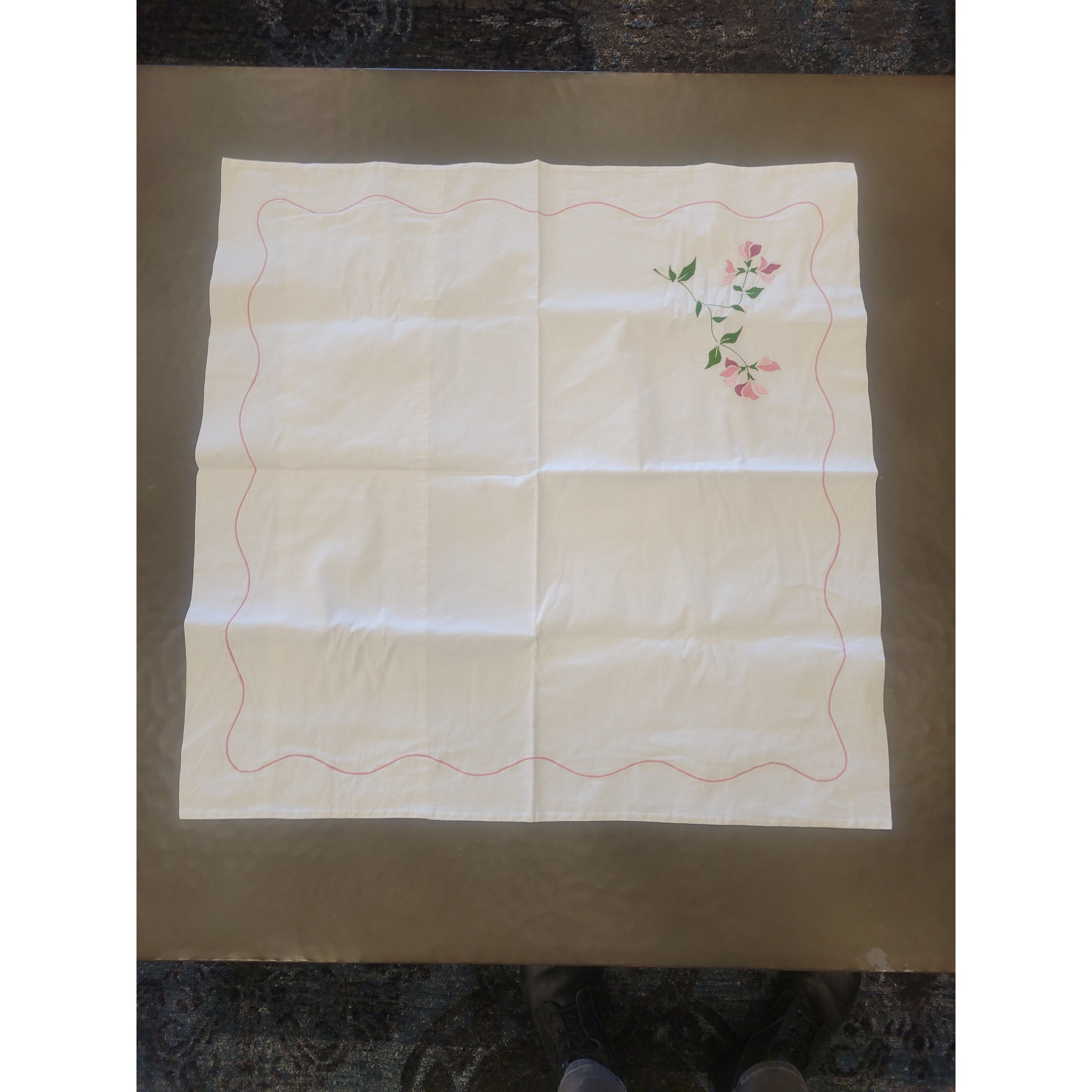 Flower Embroidered Linen Set: King-Sized Sheet & 2 Square Shams (AS IS) - colletteconsignment.com