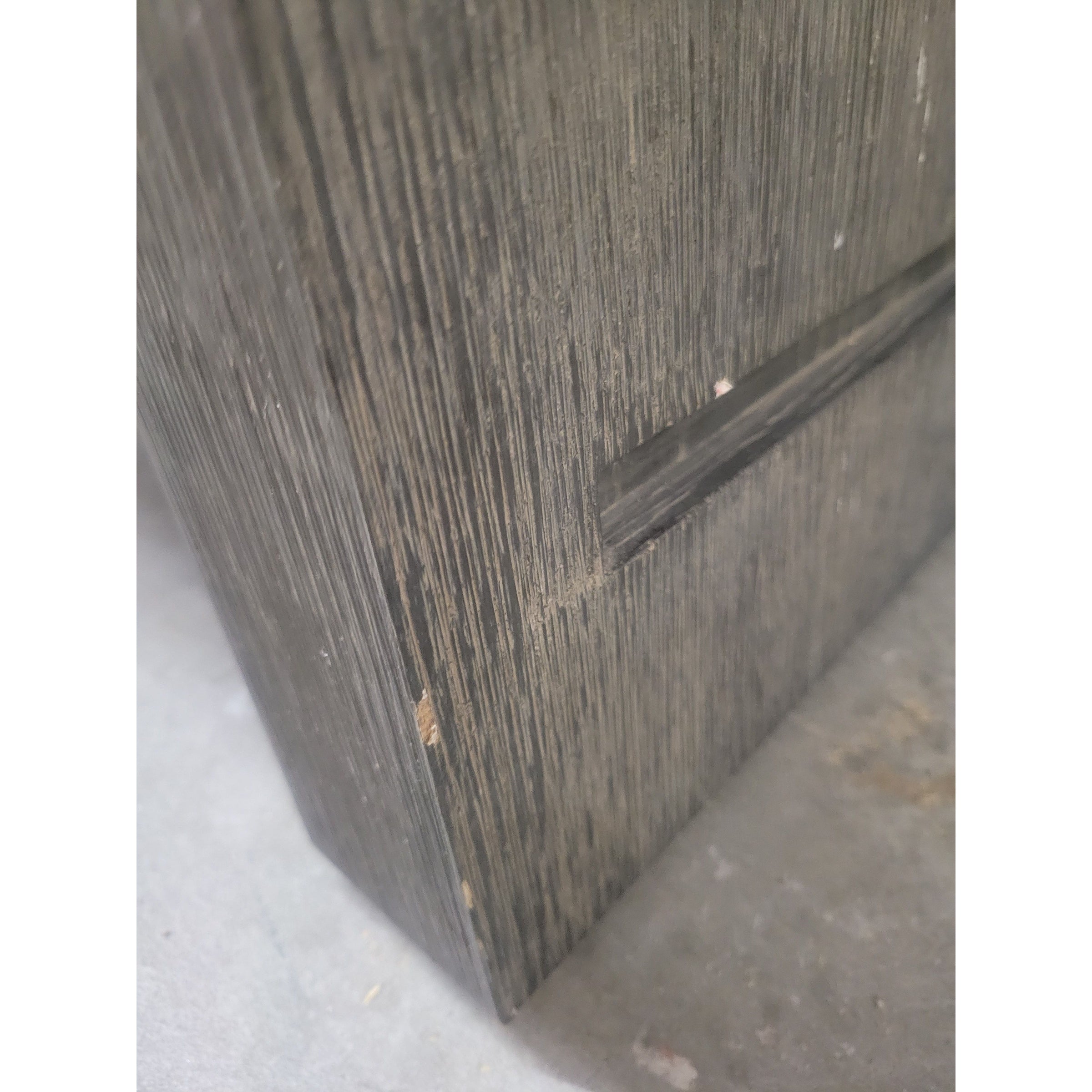 Dark Gray Side Table w/ Drawer, Lower Shelf, Black Leather Top (AS IS) - colletteconsignment.com