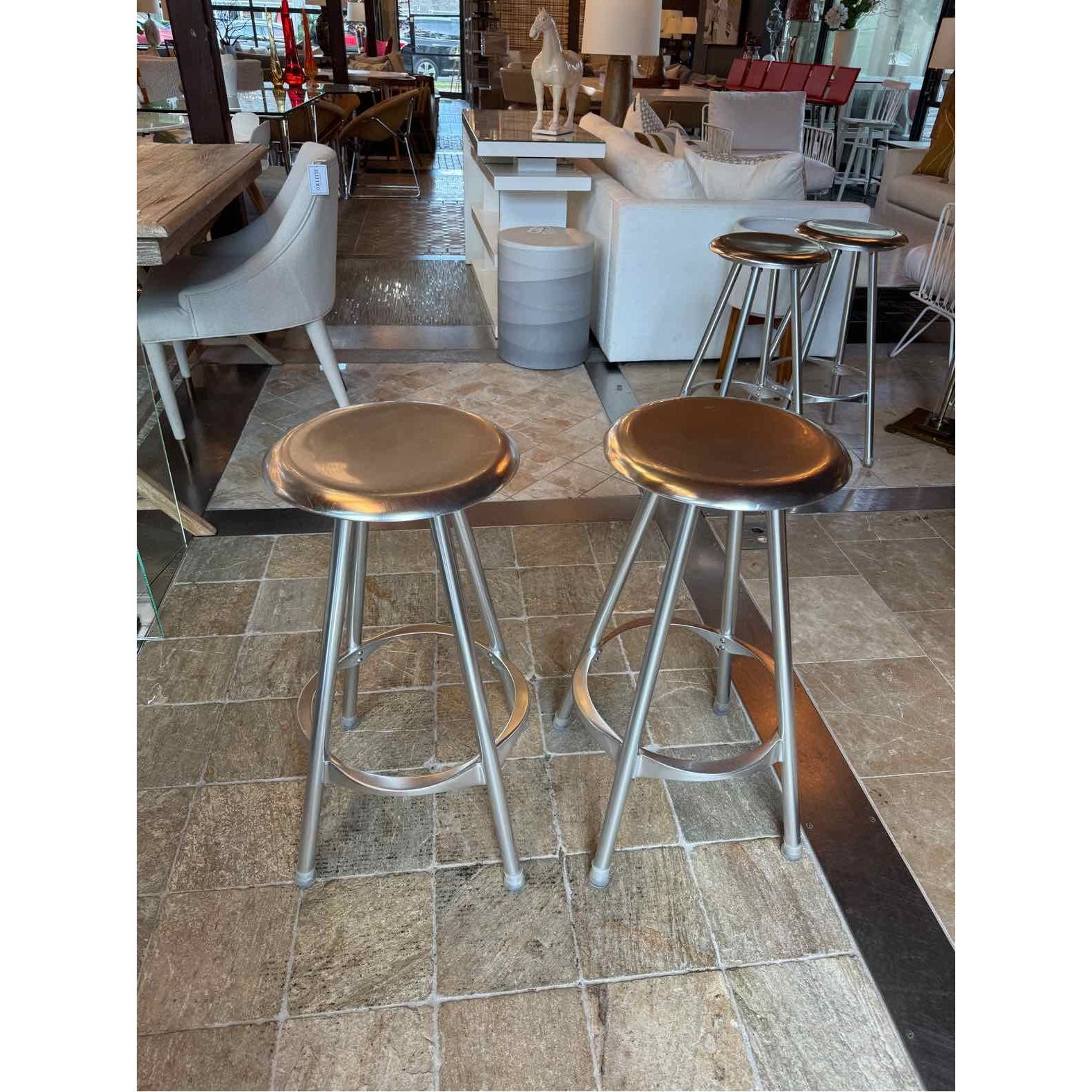 Pair of Silver Amat Twist Bar Stools by Knoll