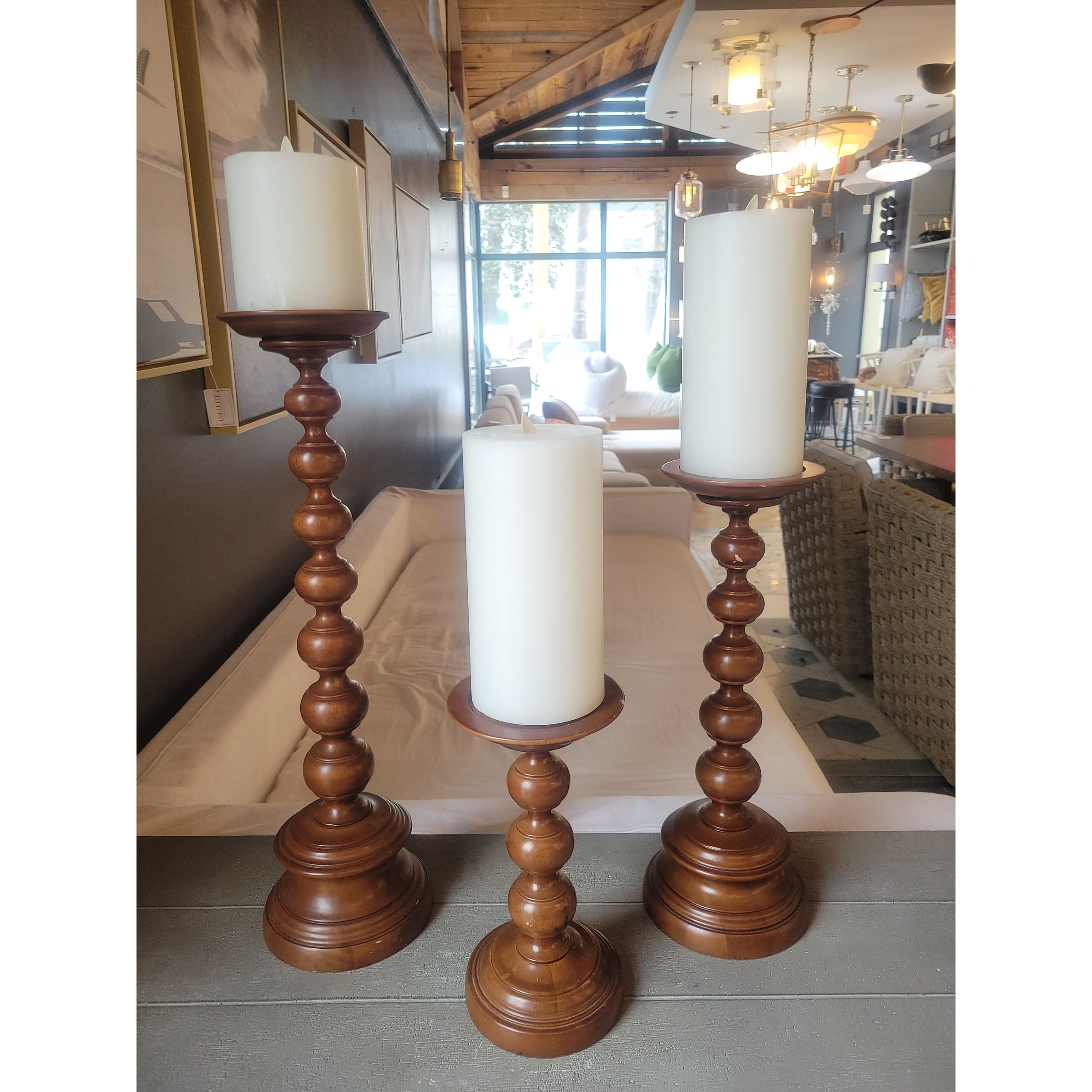 SET of 3 Brown Pillar Candle Holders
