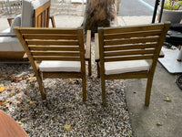 Pair of Teak Outdoor Dining Chair w/ White Cushions