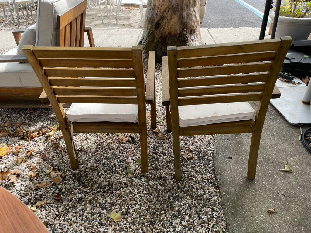 Pair of Teak Outdoor Dining Chair w/ White Cushions