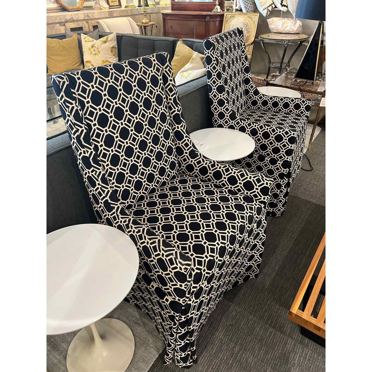 Pair of High Back Armless Black & White Accent Chairs