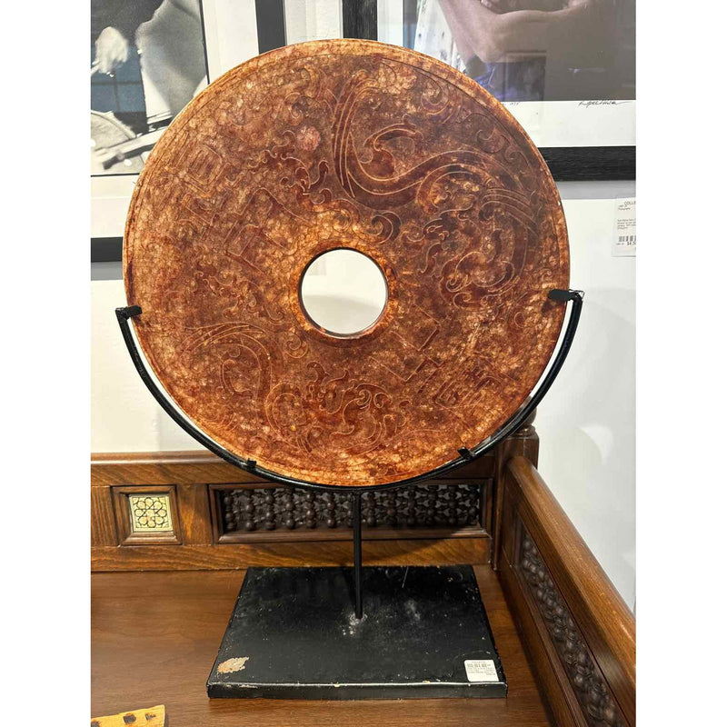 Etched Marble Disc On Stand, 16.5Lx7"Dx23"H