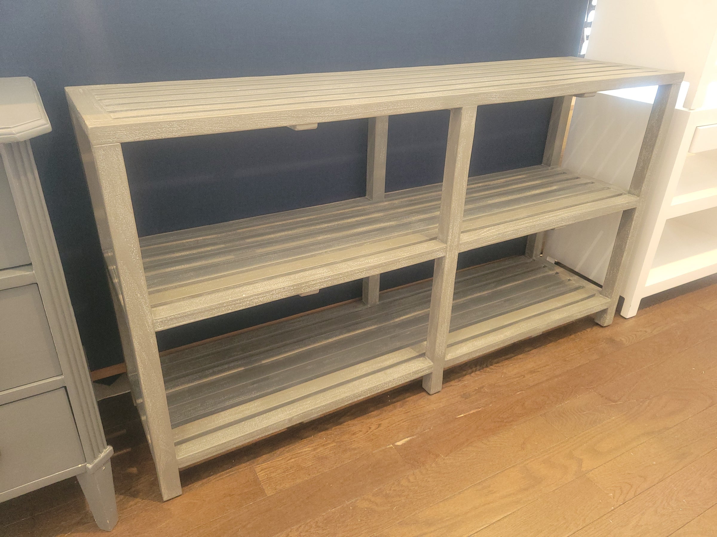 Gray Wood Console Table w/ 2 Shelves