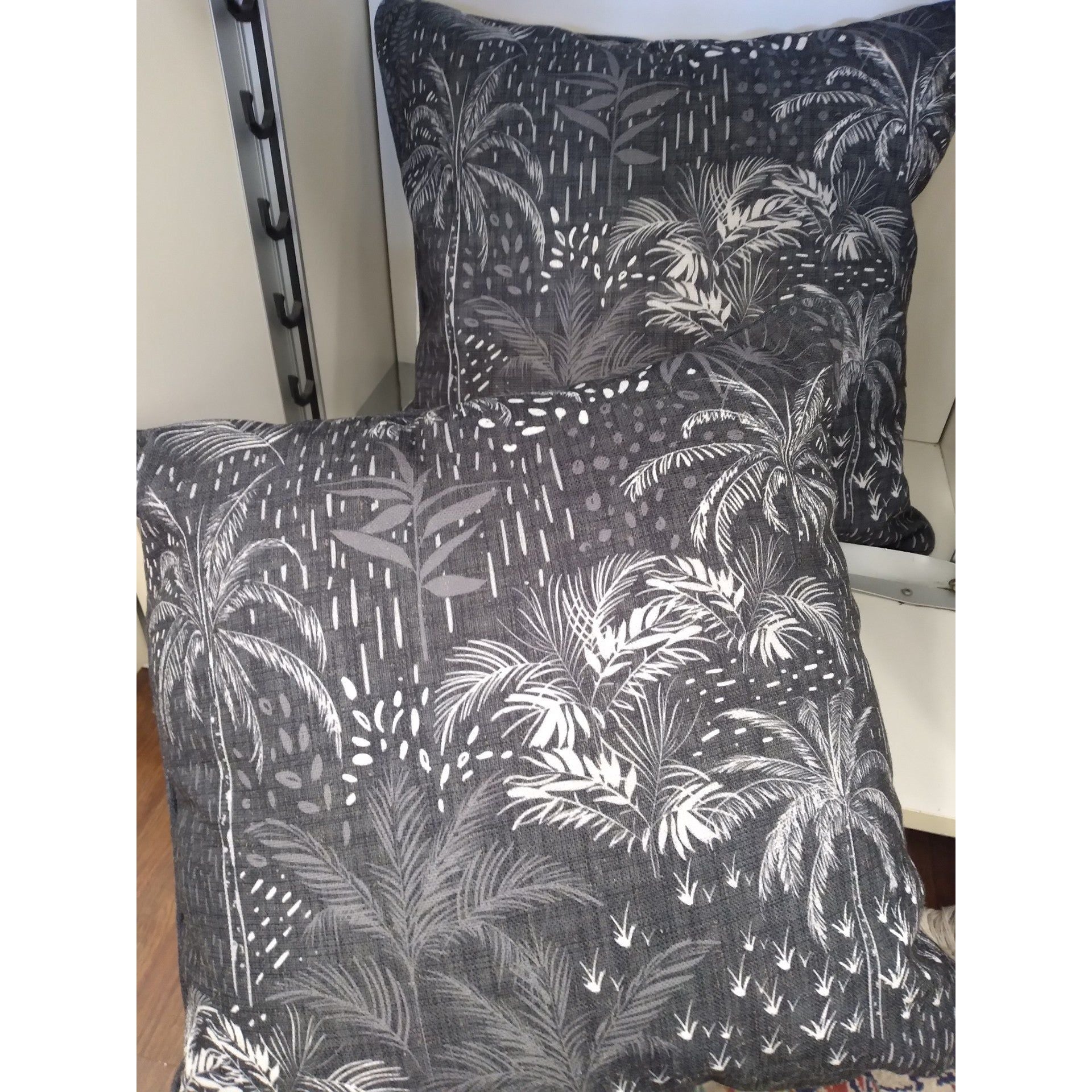 Pair of Linen Pillows w/ Black and White Palm Tree Motif