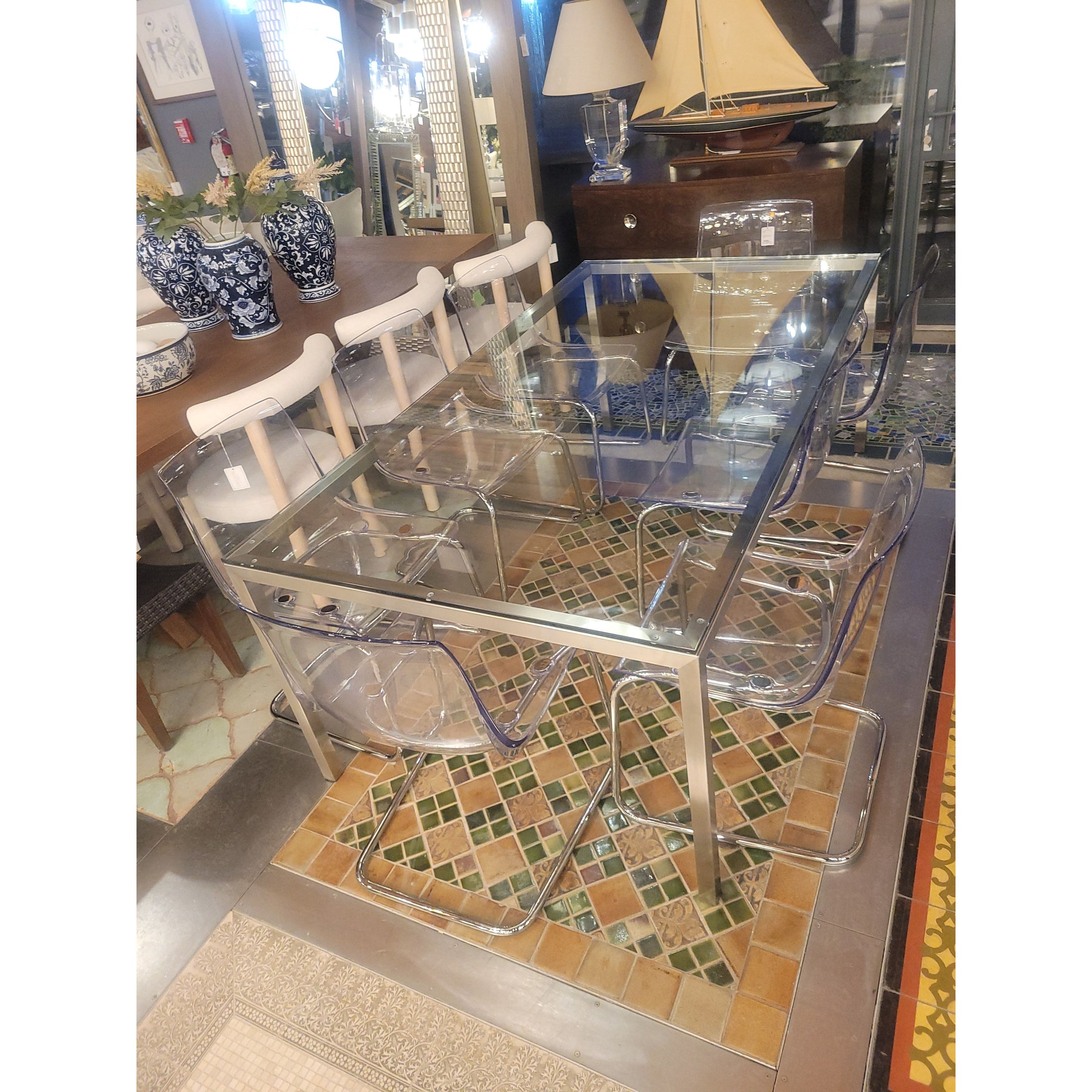 SET of 8 Poly Dining Chairs w/ Steel Legs