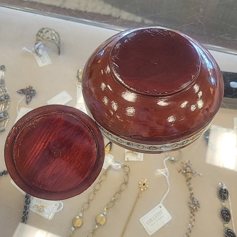 Egyptian Mother of Pearl Inlay Mosaic Jar w/ Lid