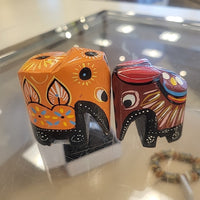 Pair of Painted Wooden Elephants from India