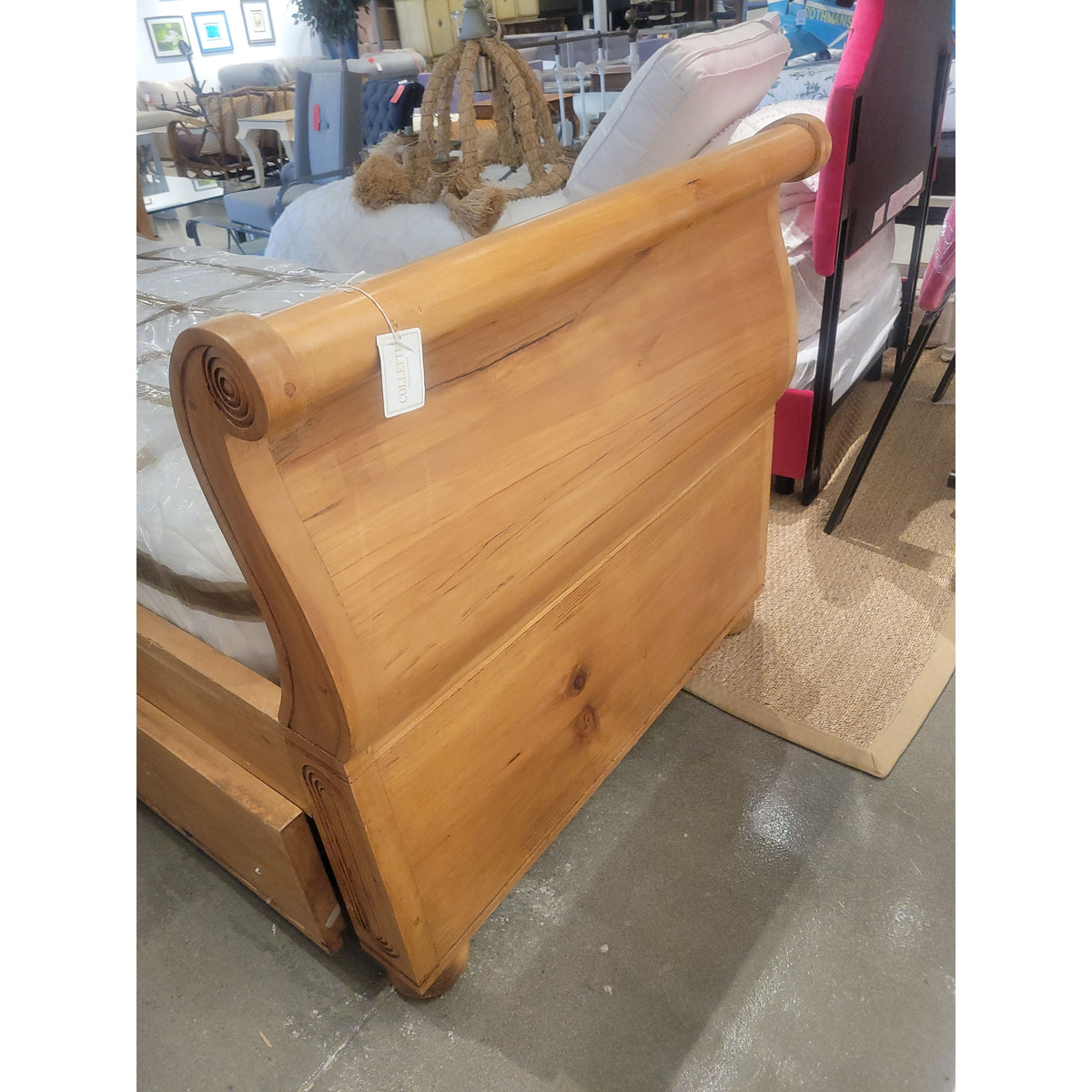 Twin-Sized French Empire Style Pine Bed w/ Twin Trundle