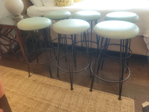 SET of 6 MCM Mint Green Ostrich Leather & Iron Hairpin Counter Stools
