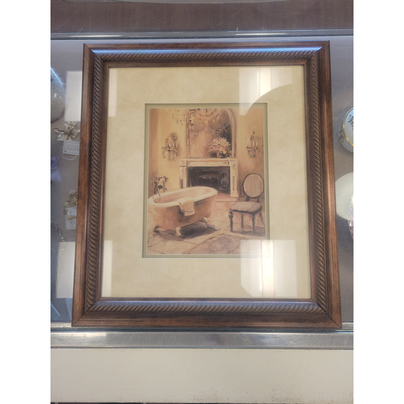 Signed French Bath Print by Marilyn Hageman in Brown Frame