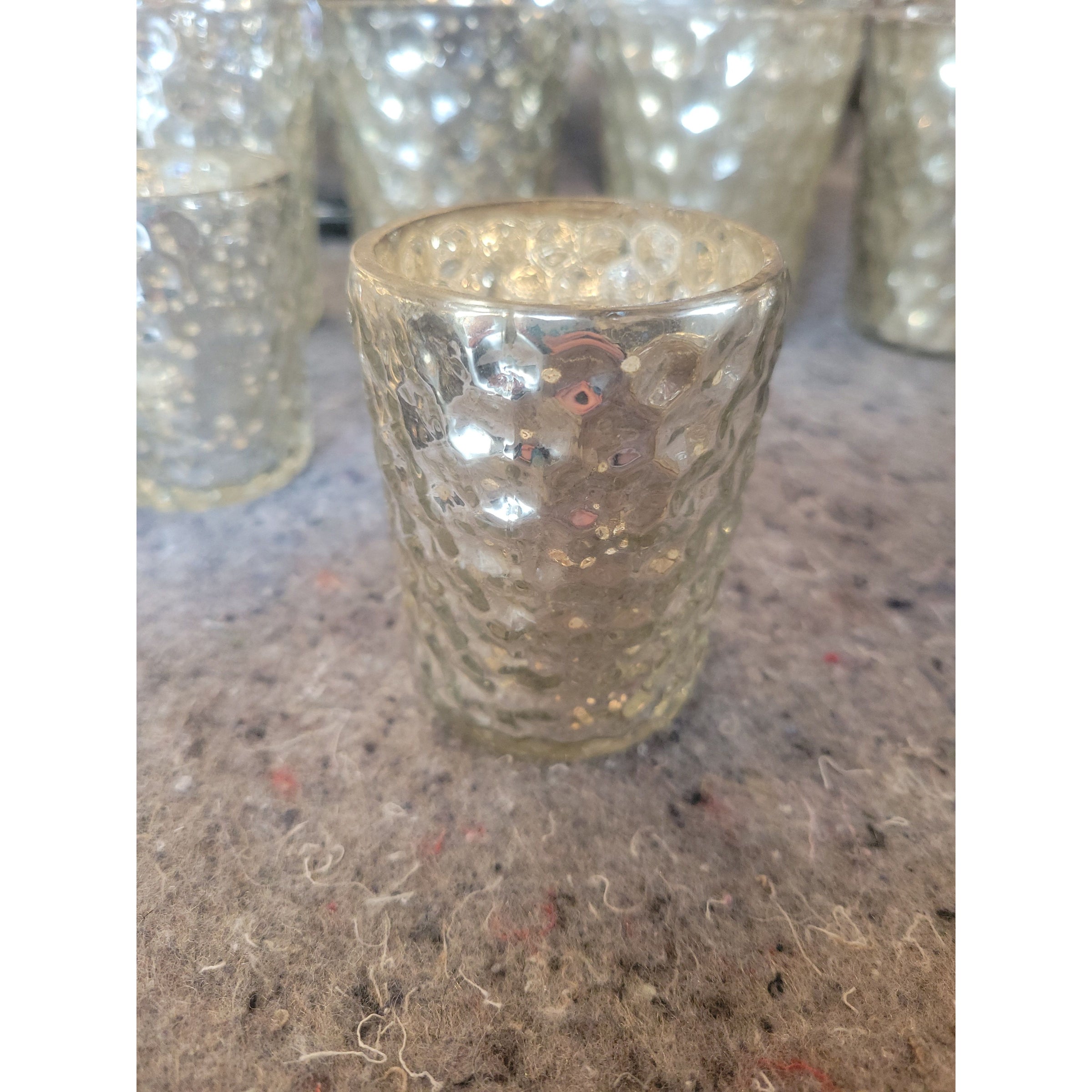 Pair of Small Hexagonal Mercury Glass Candle Holders