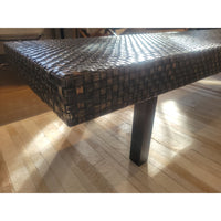 Woven Leather Bench on Dark Wood Legs