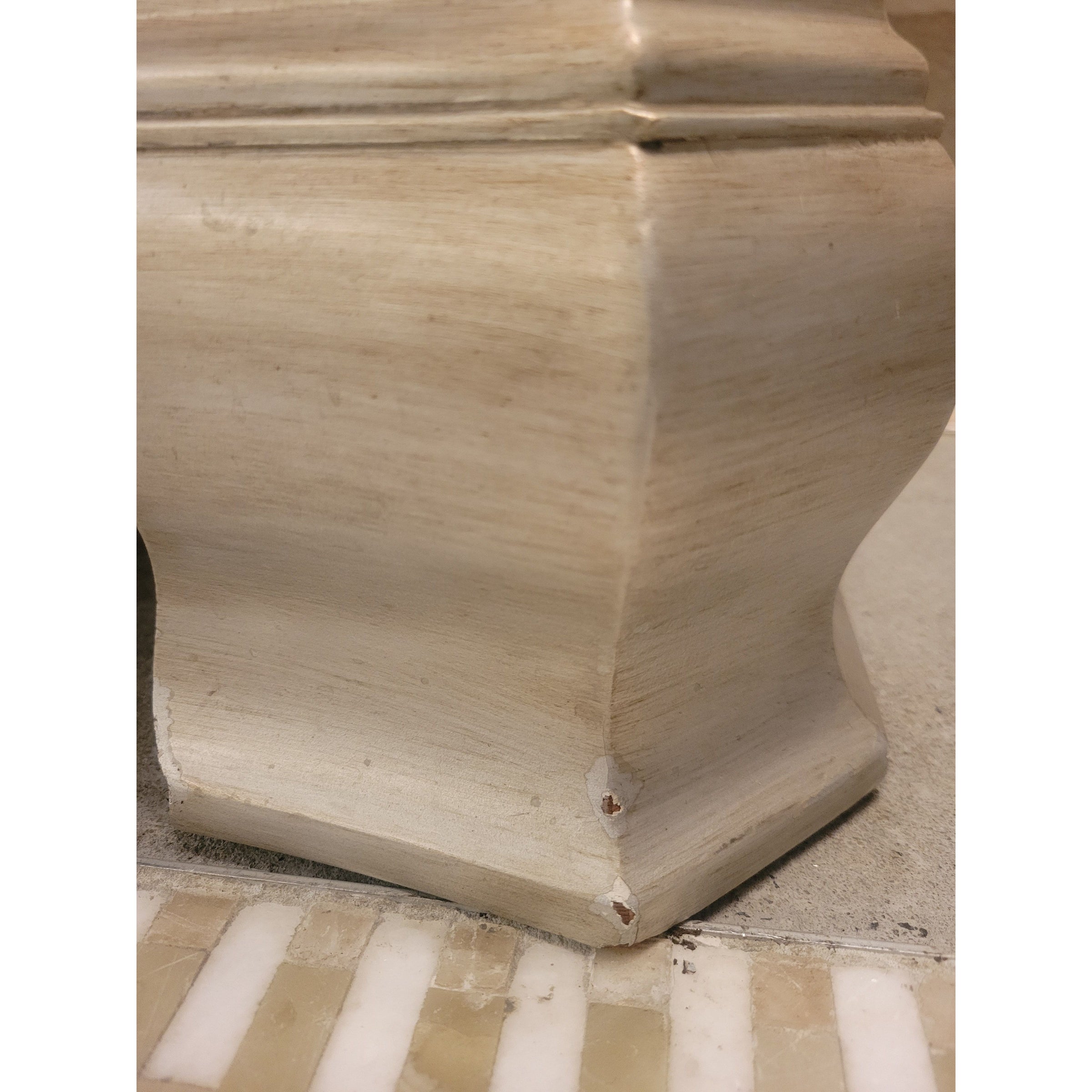 Antique 4-Drawer Platinum Painted Rococo Commode w/ Mirror Glass Top (As Is)