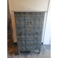 'Amalfi' Blue Grigio Pattern 4-Drawer Cabinet / Armoir by Arhaus Italy