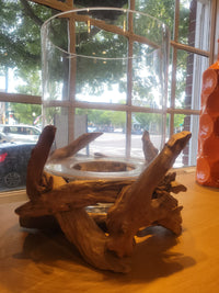 Glass Hurricane on Driftwood Base