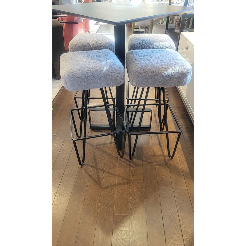 SET of 4 Frederick Weinberg 1950s Iron Bar Stools w/ Custom Shearling Seats