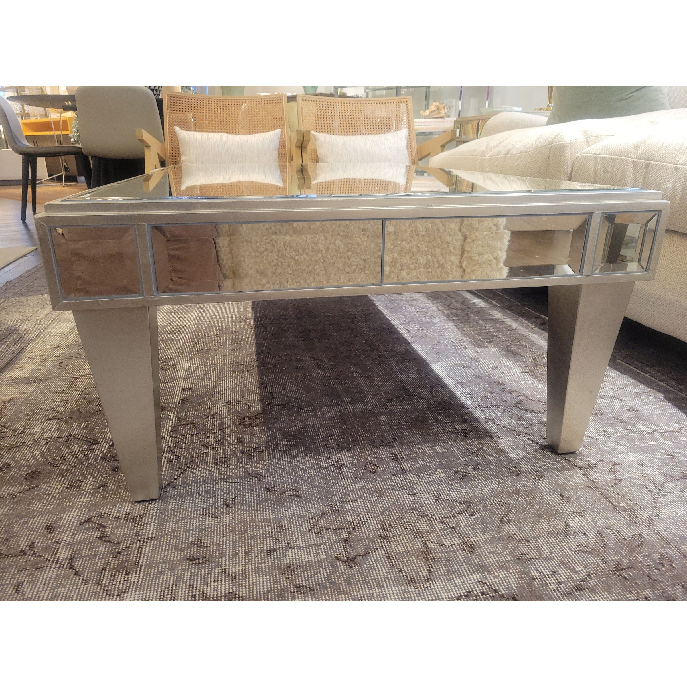 Mirrored Glass Silverleaf Finish Rectangular Coffee Table (As Is)
