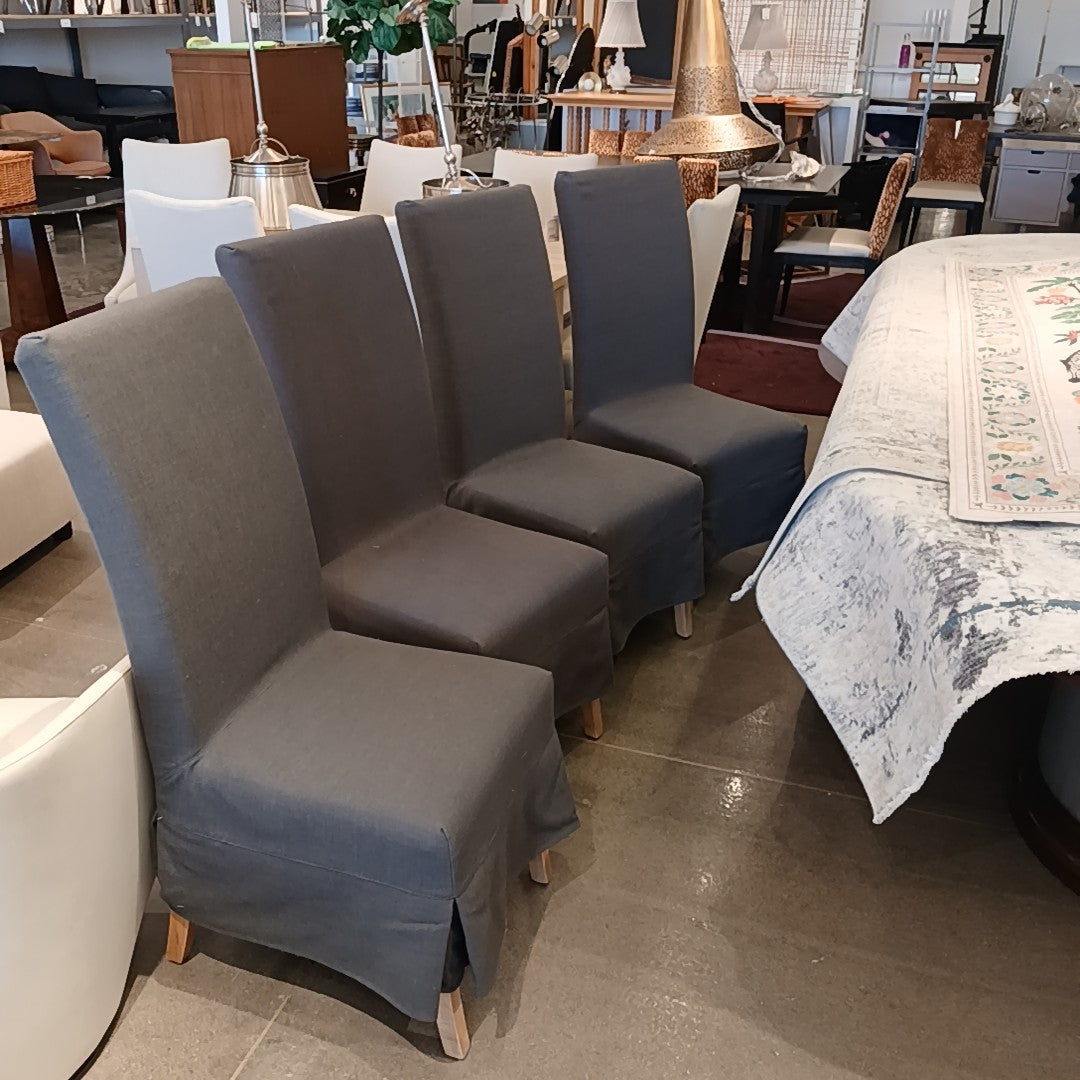 Set of (4) Grey Linen Slip Covered Chairs