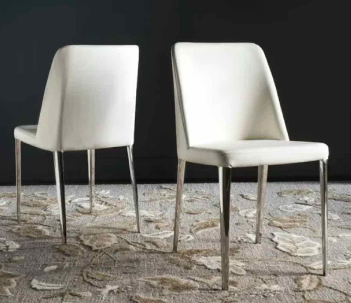 Pair of White Baltic Glam Upholstered Chairs by Safavieh