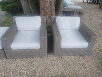 PAIR of Gray Wicker Lounge Chairs w/ Cushions
