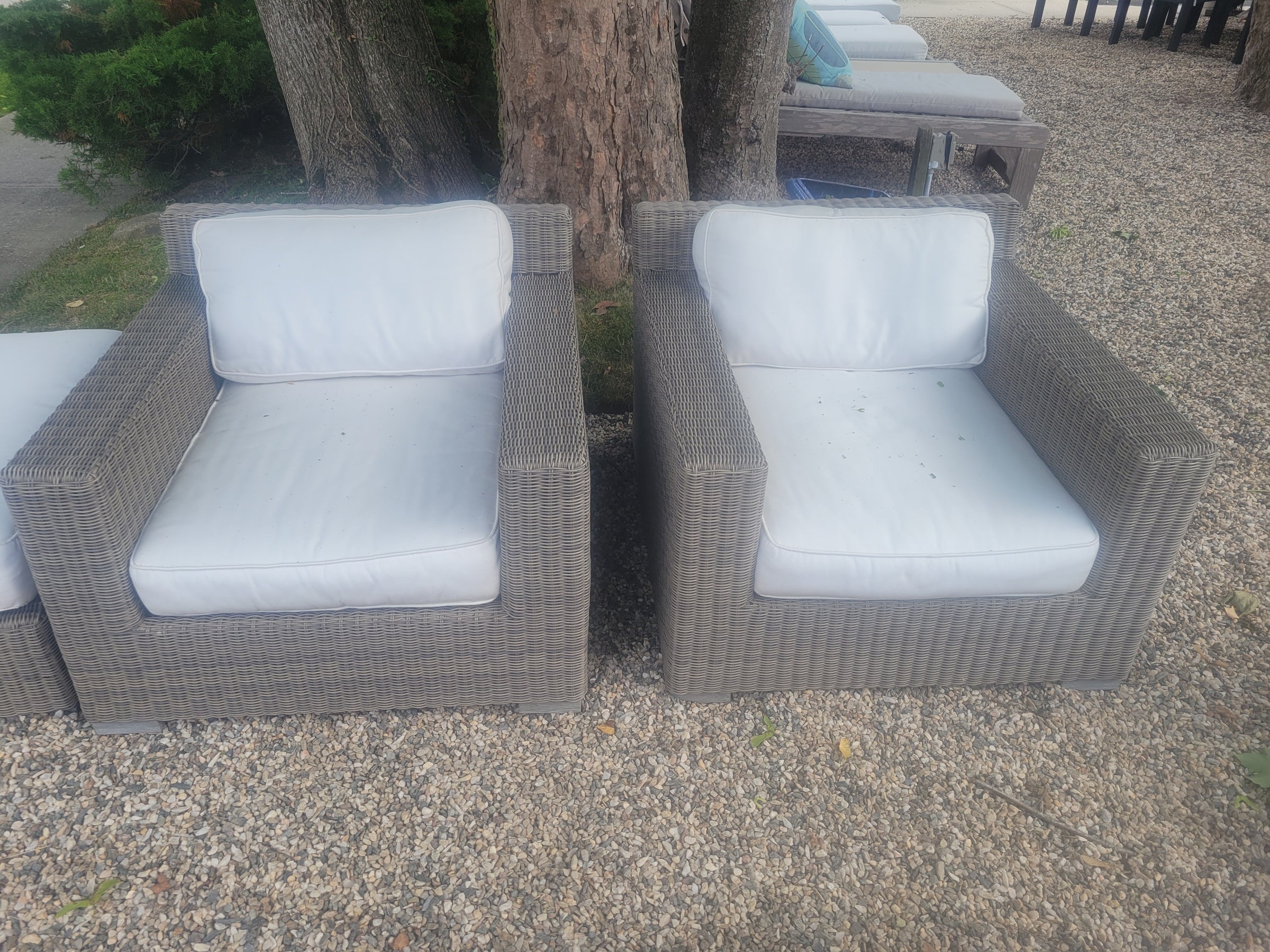 PAIR of Gray Wicker Lounge Chairs w/ Cushions