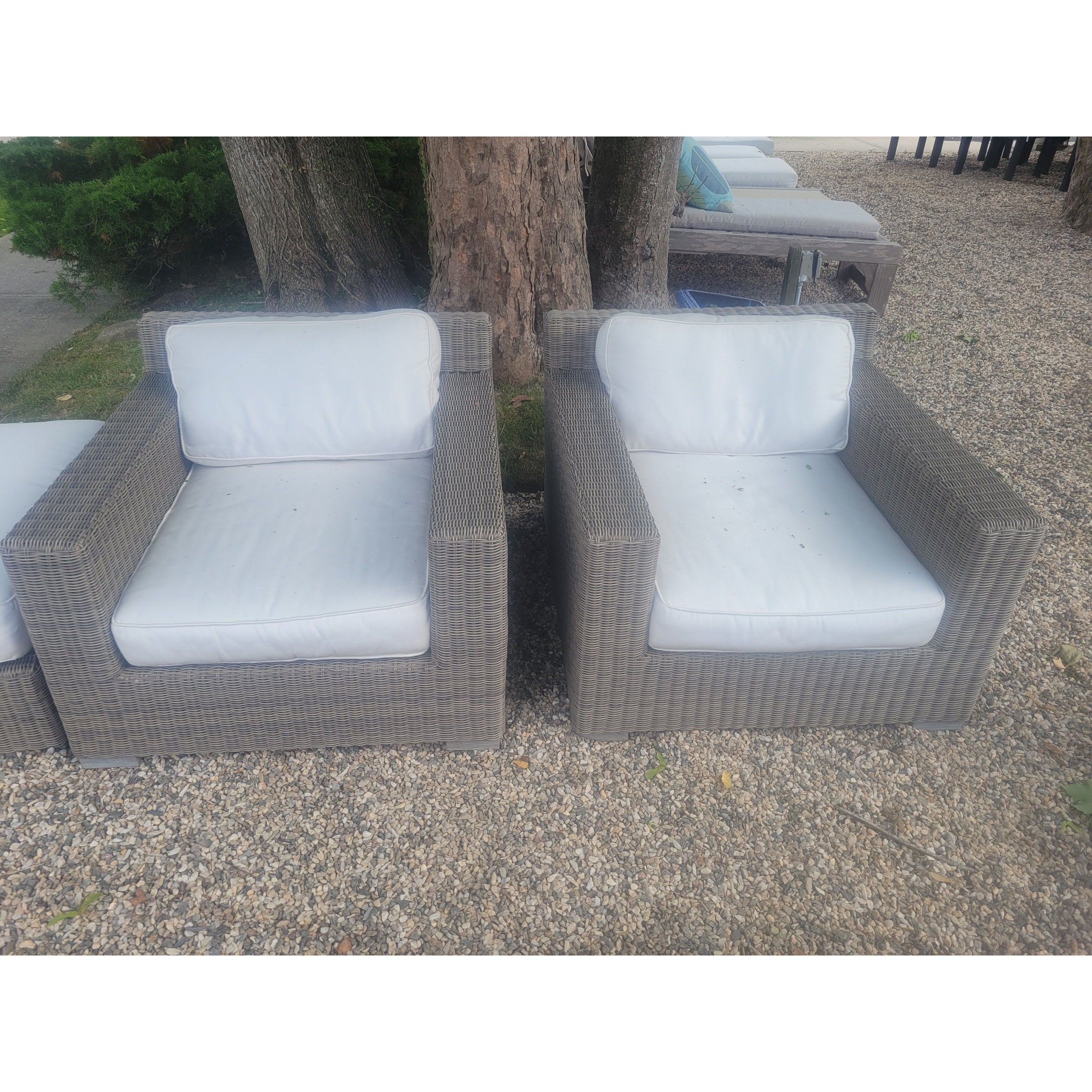 PAIR of Gray Wicker Lounge Chairs w/ Cushions