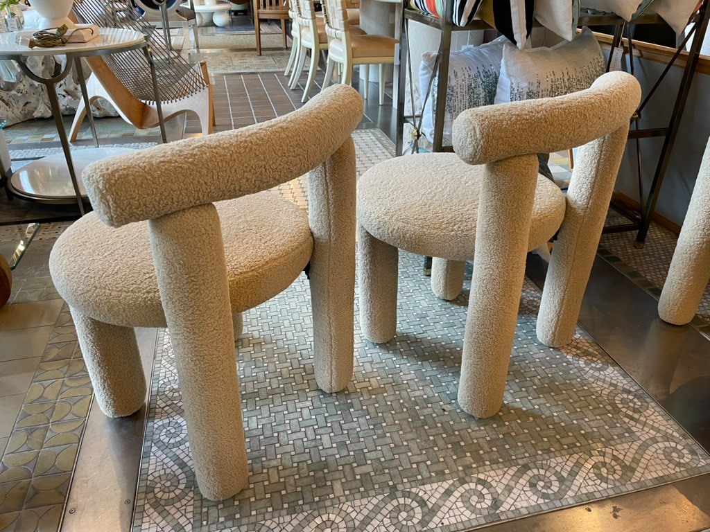 Set of 6 Cream Boucle Dining Chairs