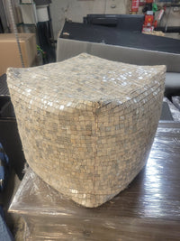 Metallic Leather Hide Piecework Cube Pouf