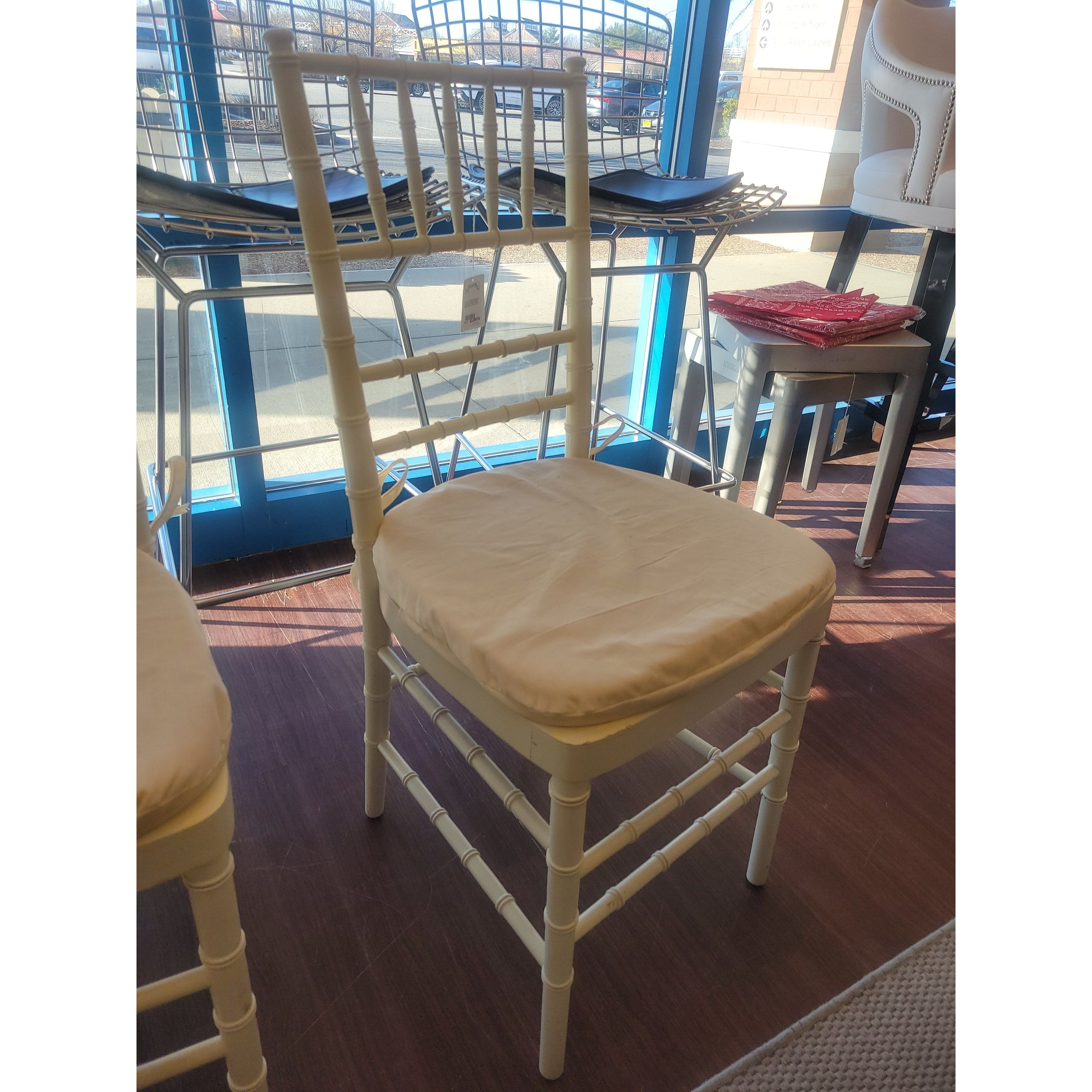 PAIR of Bulgarian Faux Bamboo Dining Chairs w/ Beige Cushions - AS IS