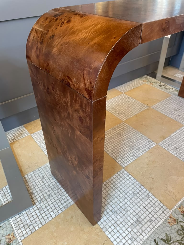 Walnut  Burlwood Waterfall Console Table (AS IS)