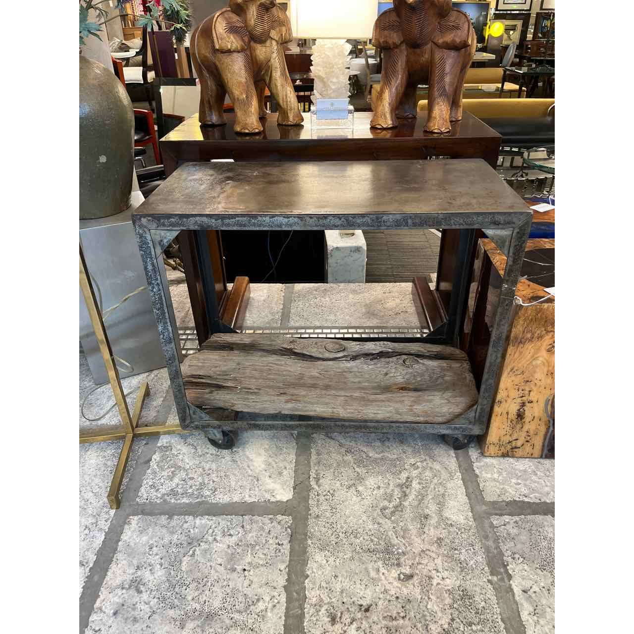 Industrial Steel & Driftwood Bar Cart-RRL