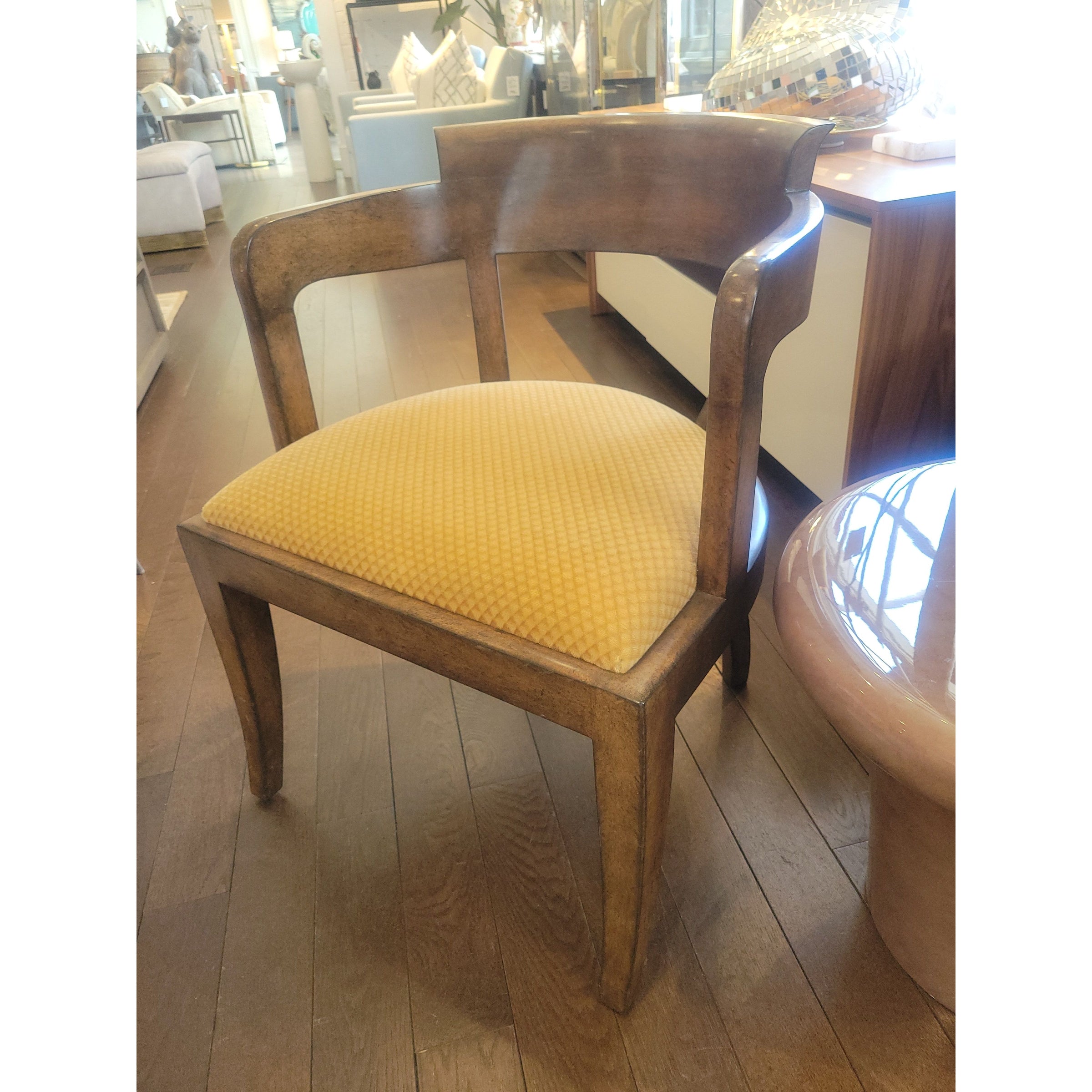 PAIR of Barrel Back Wood Chairs w/ Gold Seats