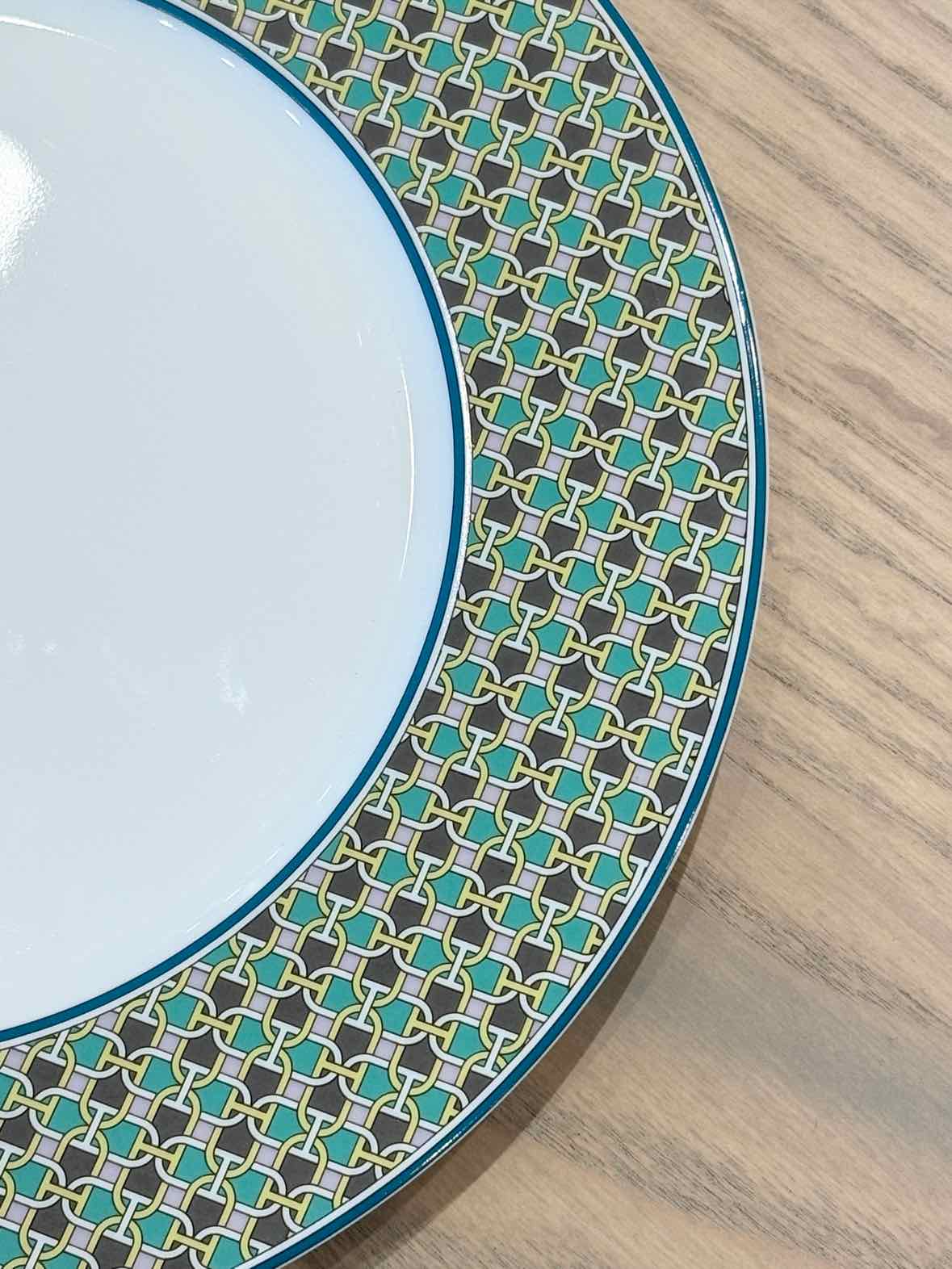 Hermes Tie Set Porcelain Dinner Plate w/ Orange Trim