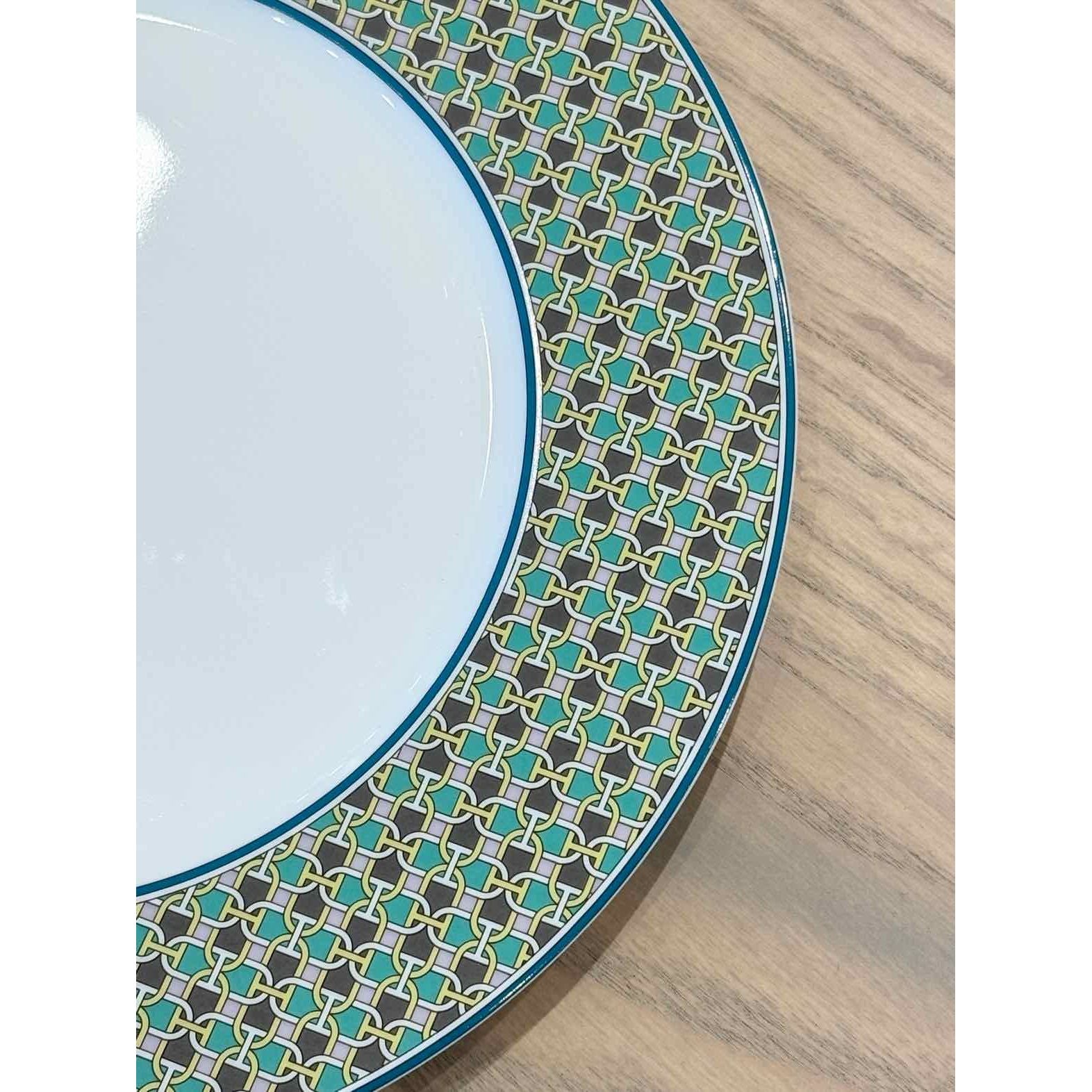 Hermes Tie Set Porcelain Dinner Plate w/ Orange Trim