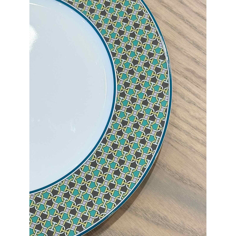Hermes Tie Set Porcelain Dinner Plate w/ Orange Trim