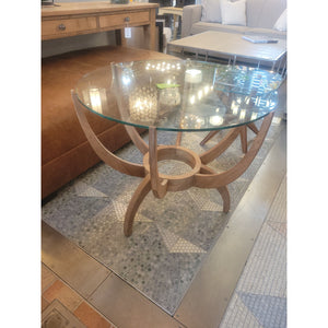 Vintage Teak Spider Leg Side Table w/ Round Glass Top