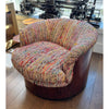 Mid-Century Multicolor Upholstered Swivel Chair w/ Rosewood Base