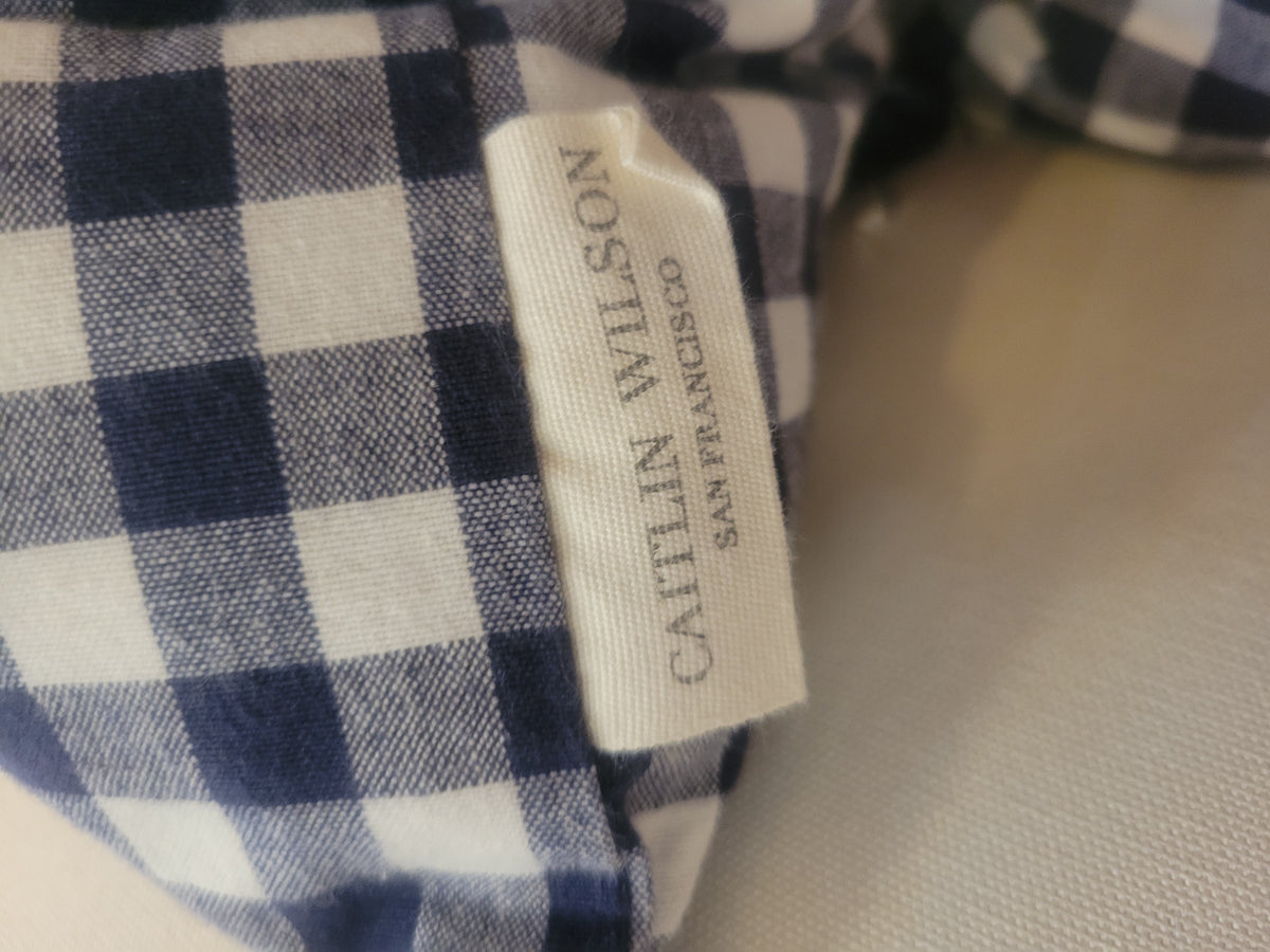 PAIR of Navy Gingham Pillows w/ Tassels & Down Inserts