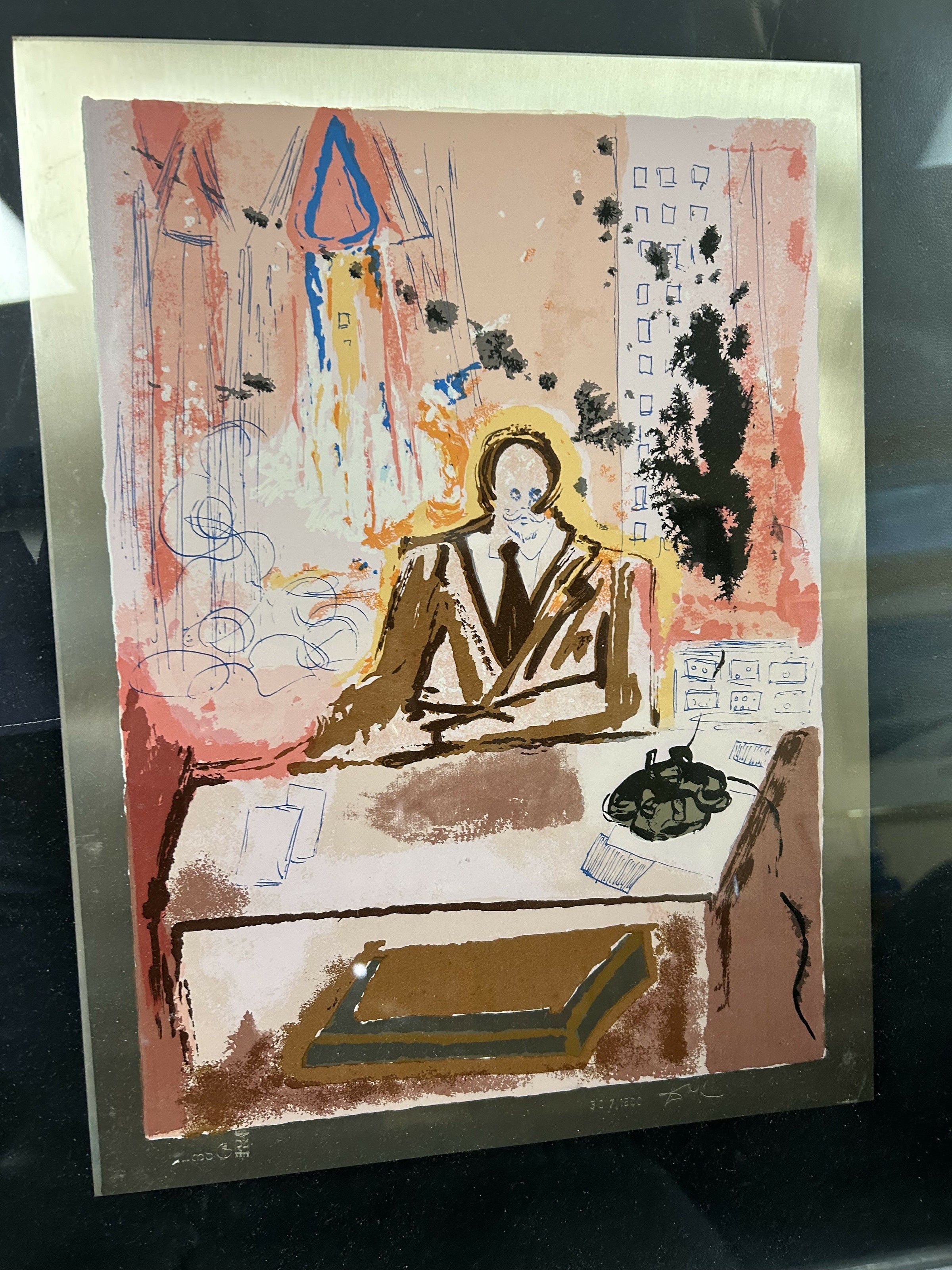 Red L.E. Serigraph Signed by Salvador Dali on Silver Plate in Gold Frame