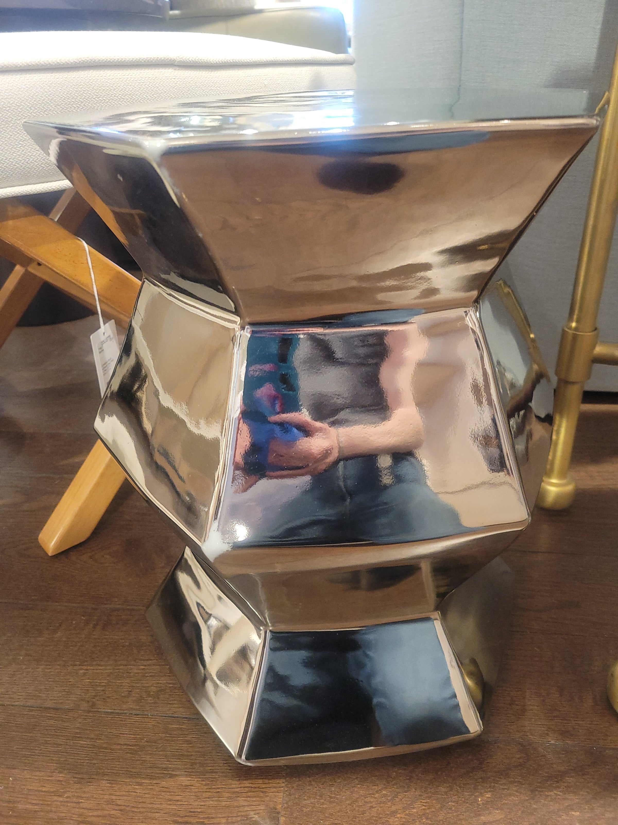 Chrome Ceramic Hexagonal Garden Stool (AS IS)