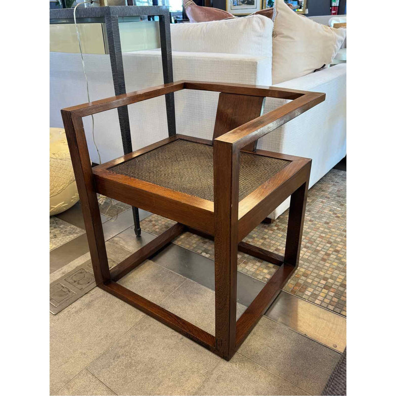 Square Wood Arm Chair w/ Faux Woven Seat by Upstairs