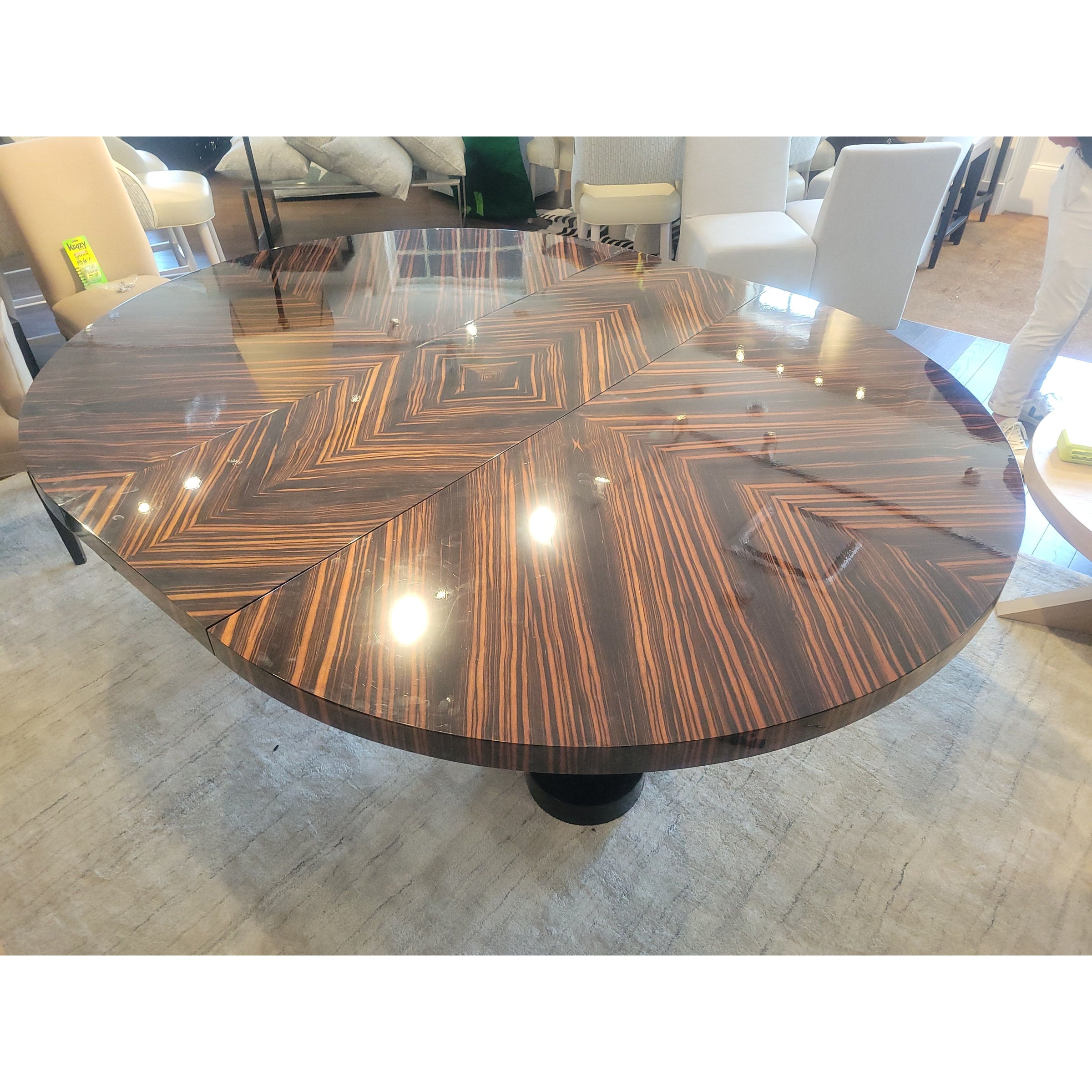 Rosetta Macassar Ebony Extension Dining Table on Maple & Bronze Base by Evanson - colletteconsignment.com
