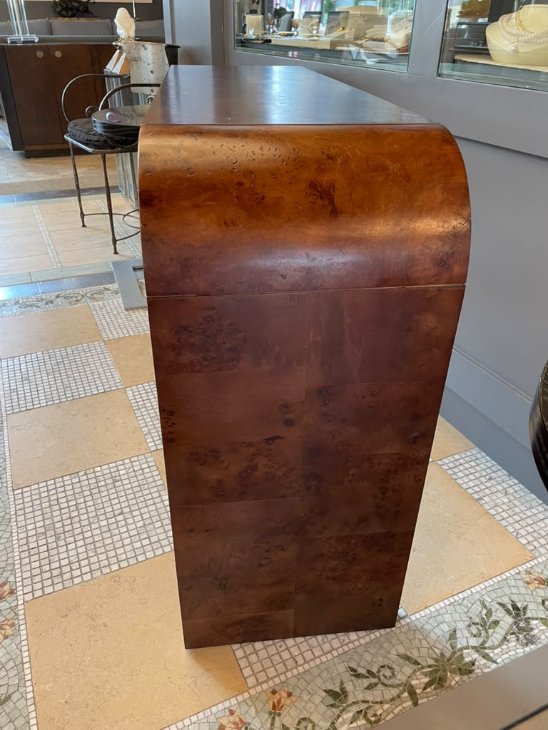 Walnut  Burlwood Waterfall Console Table (AS IS)