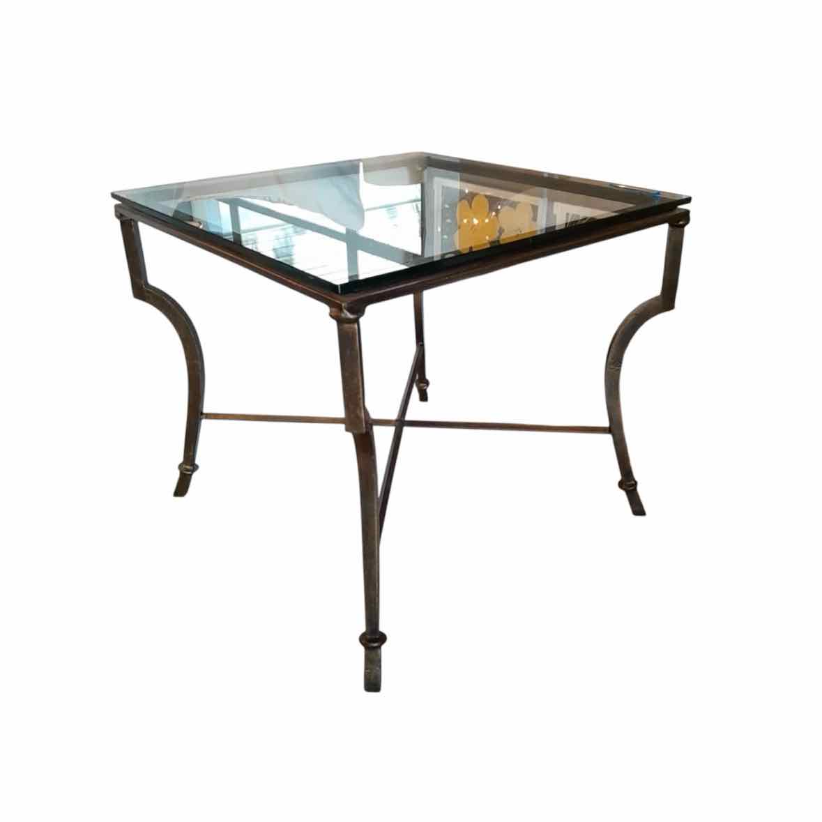 Italian Iron Syrah Square Side Table w/Glass Top,  28"Sqx25.5"H